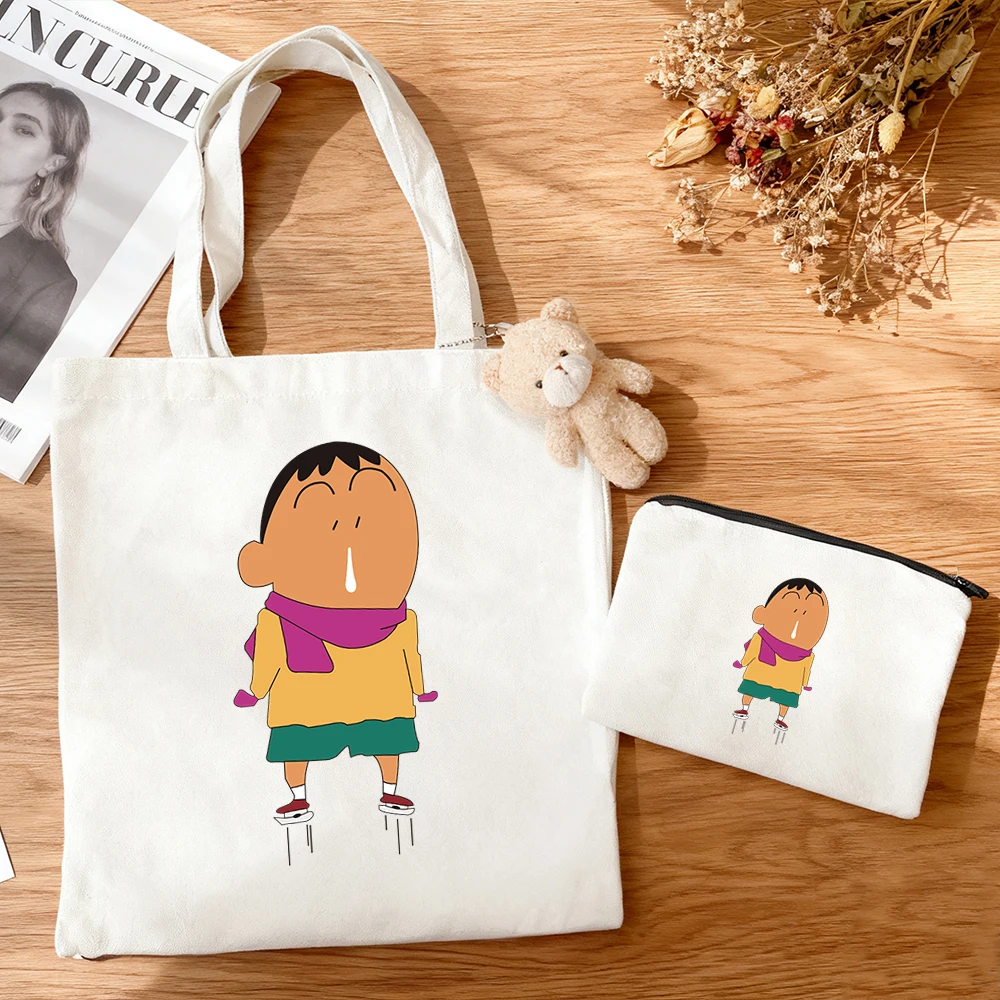 

3pcs/set Crayon Shin Chan Kawaii Anime Canvas Cute All Character Graffiti Shoulder Bag Coin Purse Student Casual Daily Bag Set