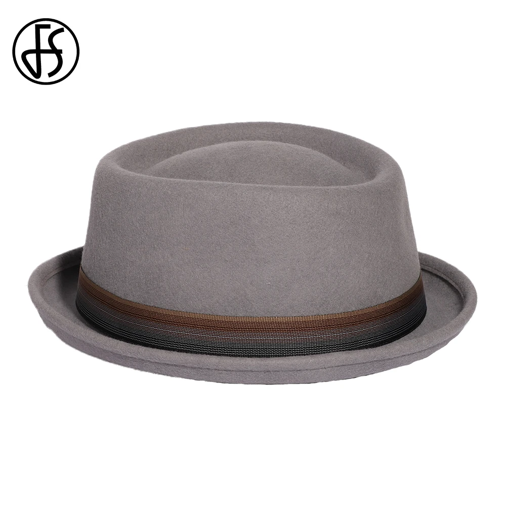 FS 2024 Roll Brim Pork Pie Hats Men Women Country Concet Jazz Hat Gentlemen Wool Fedoras Church Panama Cap Gorras Para Hombres