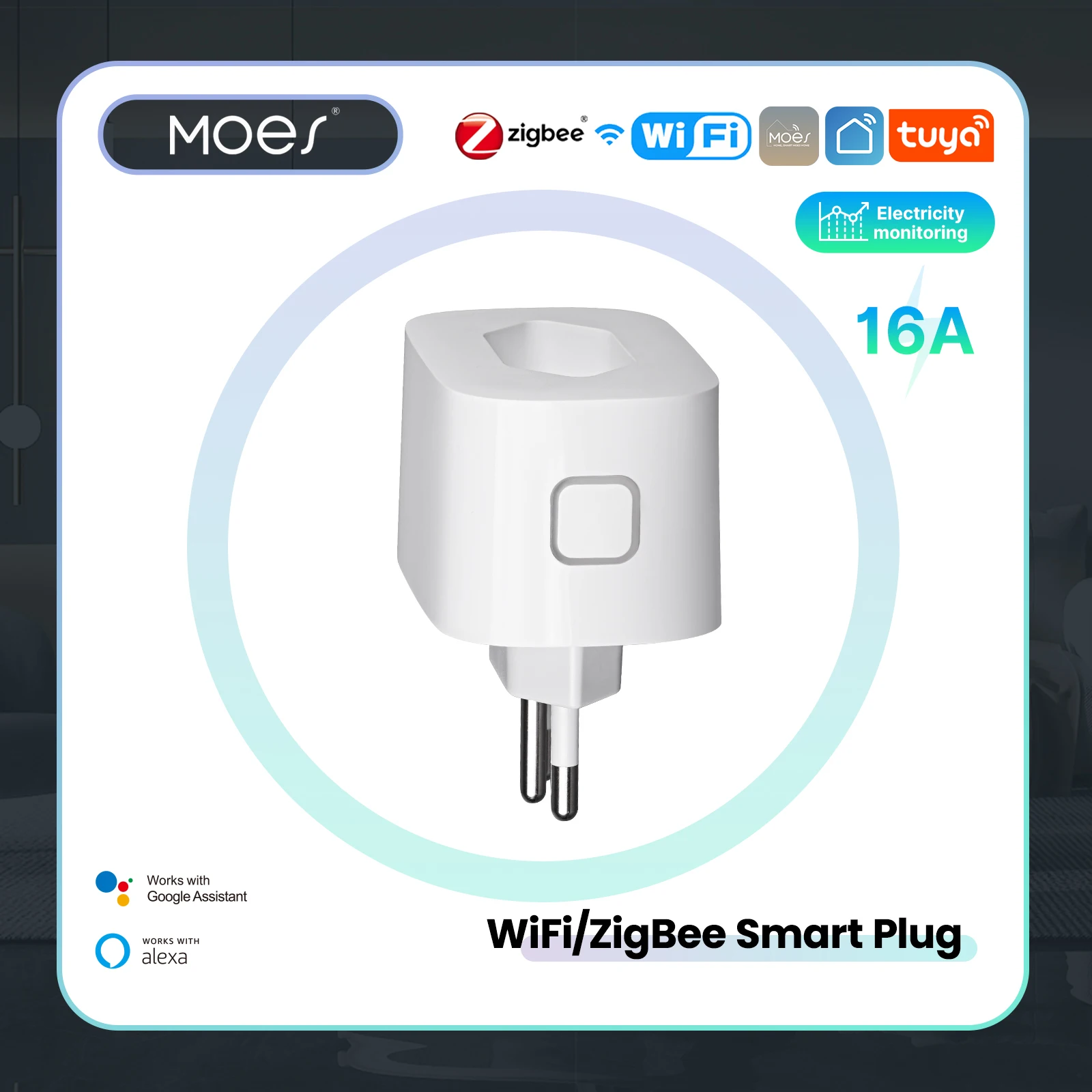 

MOES Tuya WiFi/Zigbee 16A Smart Plug Brazil Version Socket Electricity Monitoring Fireproof App Control With Alexa Google Home