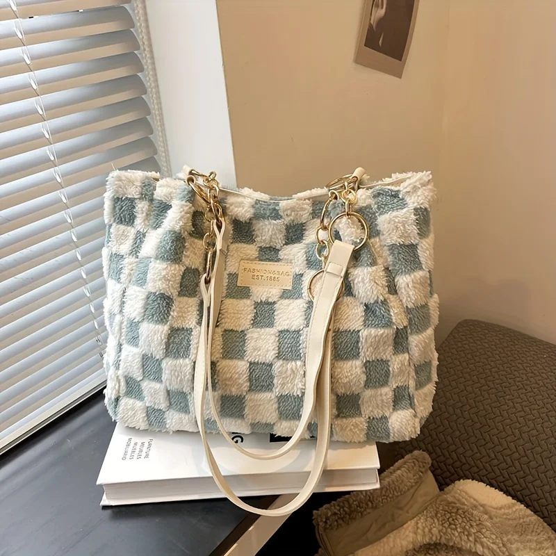 Fashionable Checkered Pattern Handbag, Fashionable Shoulder Bag, Women's Casual Handbag And Wallet For Commuting