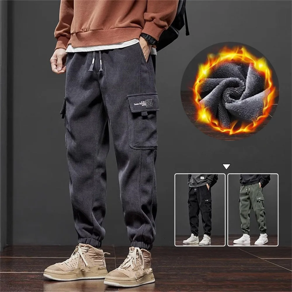 

Y2k Vintage Casual Pants Winter Thicken Warm Pants for Men Fleece Cargo Ankle-length Joggers Harem Pants Oversize Trousers M-5XL