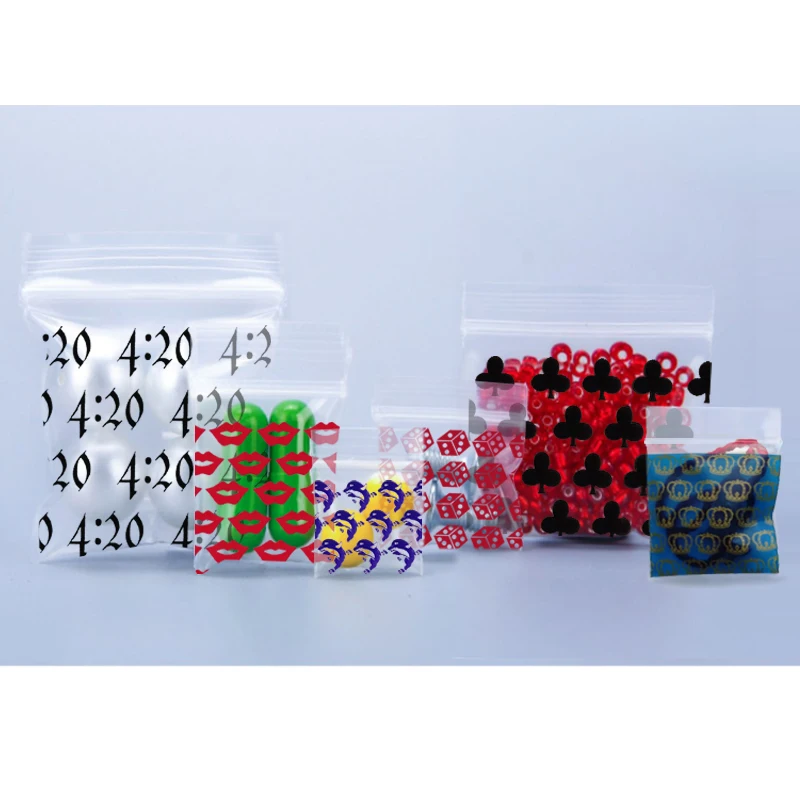 100Pcs Small Ziplock Plastic Bags Pattern Reclosable Zip lock Storage Jewelry Gift Pill Packaging Clear Drop Shipping