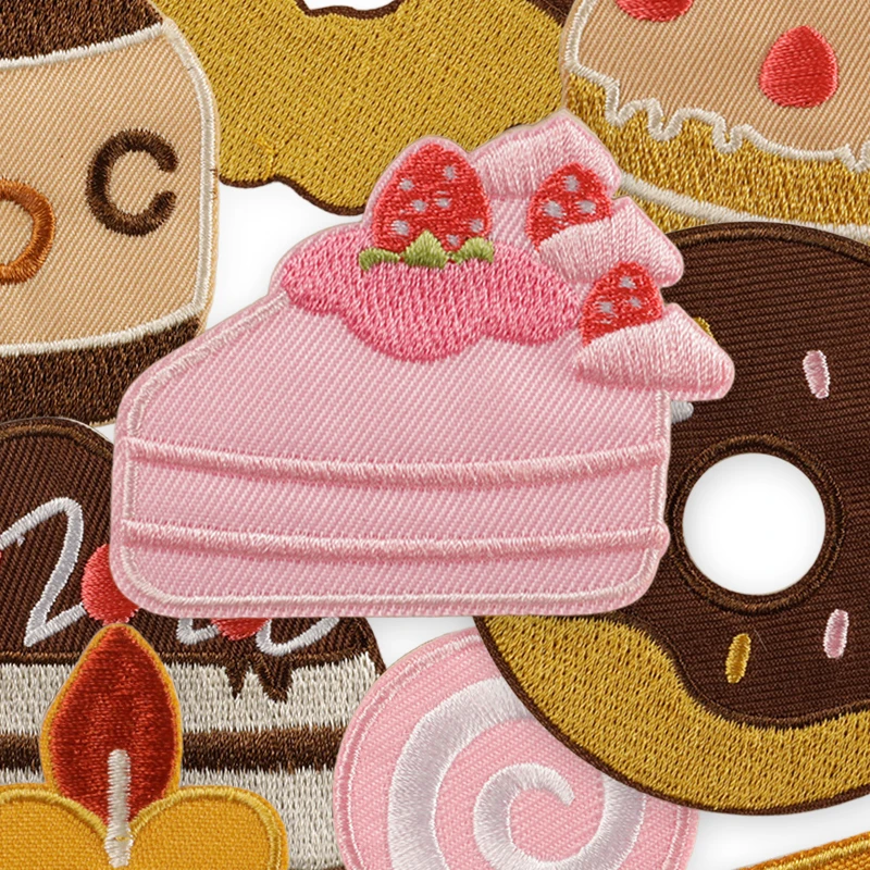 12 stücke Kuchen Lebensmittel Nette Selbstklebende Eisen Auf Patches Für Kleidung Kinder Gestickte Aufkleber Pack Stoffe Lot Jacke Hut nähen Diy – Detail 4