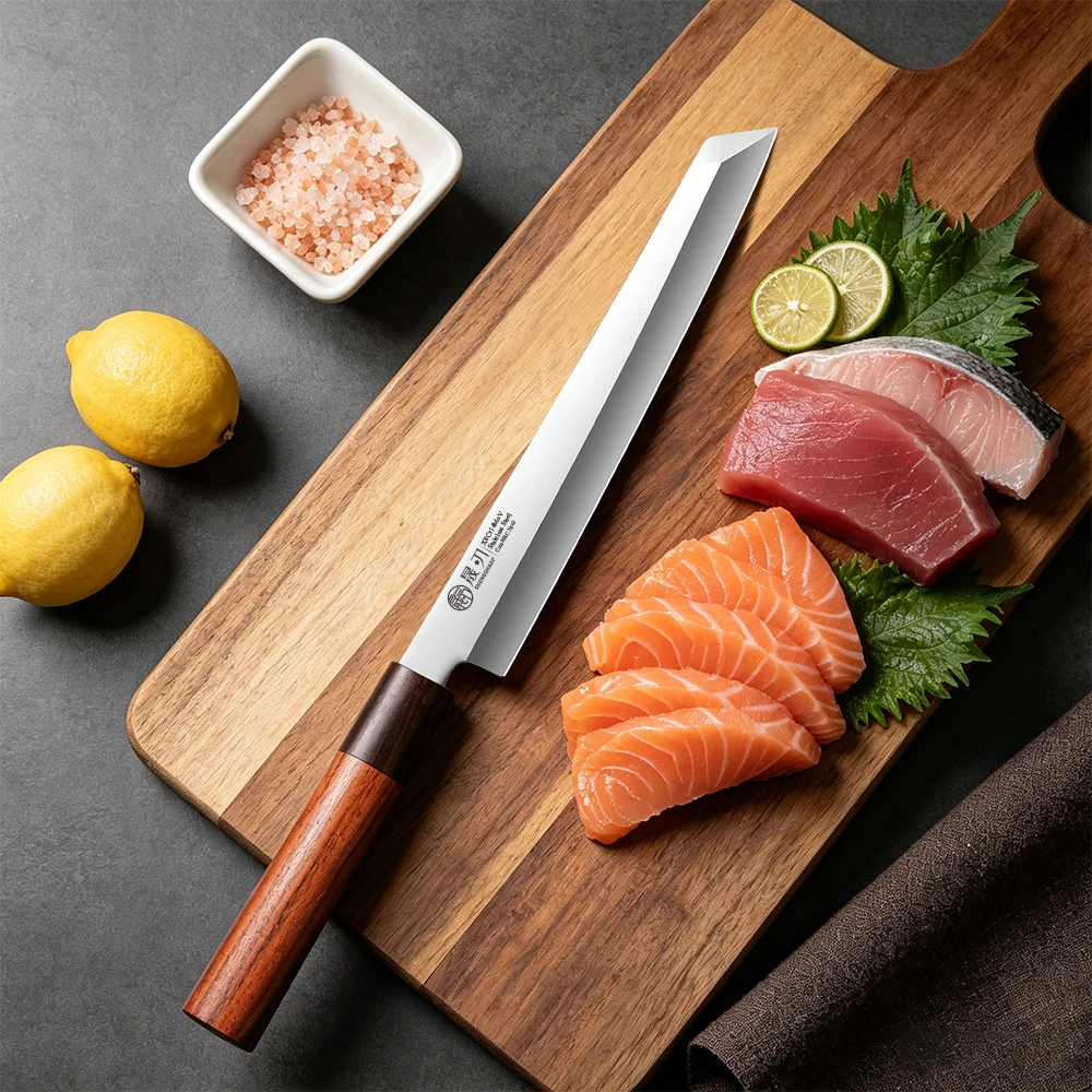 SHENGSHARP 8.5-inch Professional Salmon Sashimi Knife Sushi Knife Japanese Cooking Meat Cleaver Household Kitchen Chef Knives