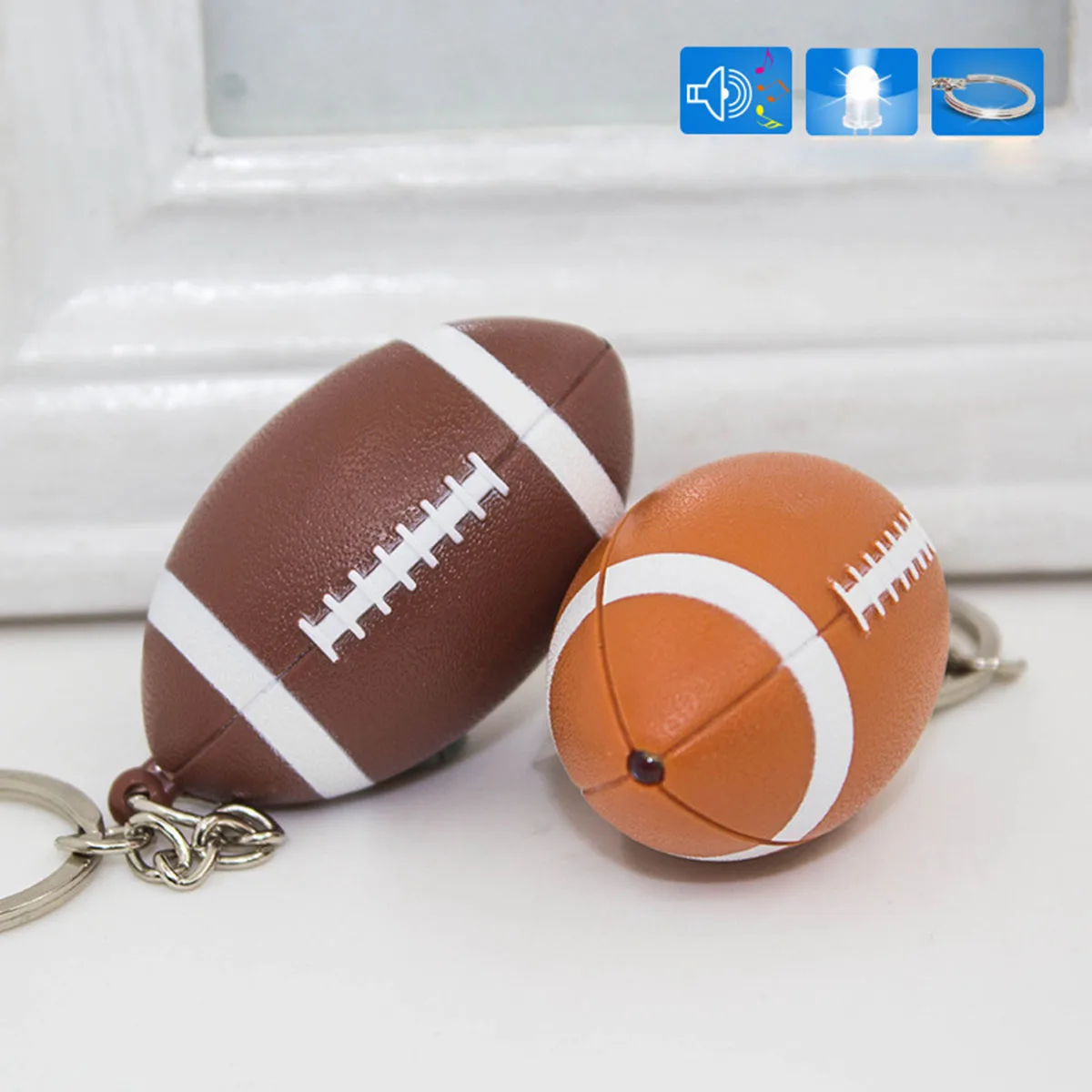 

2pcs Sound Light Keychain LED Rugby Funny Key Ring Creative Mini Flashlight souvenir for Men Parent-child Gifts
