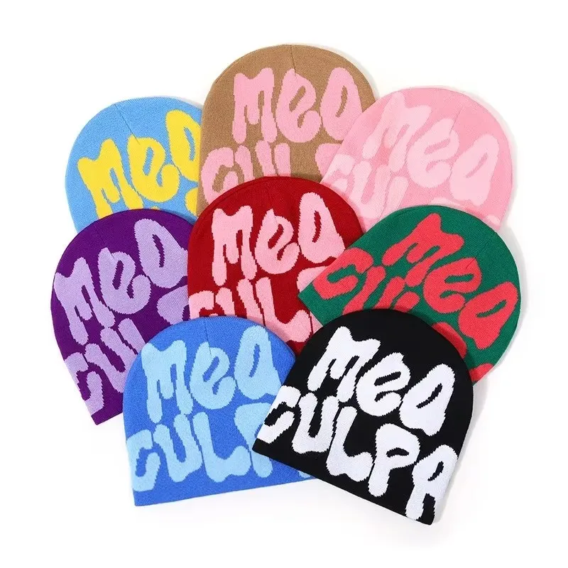 New Knitting Beanies Hat Men Women Paragraph Quality Cap Mea Culpa Y2k Warm Fashion Hundred Take Cold Cap for Women Hats