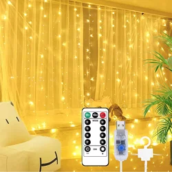 방수 야외 커튼 문자열 조명 3*3m 300Led USB 5V 원격 Cotroller Led Festoon 조명 침실 웨딩 장식