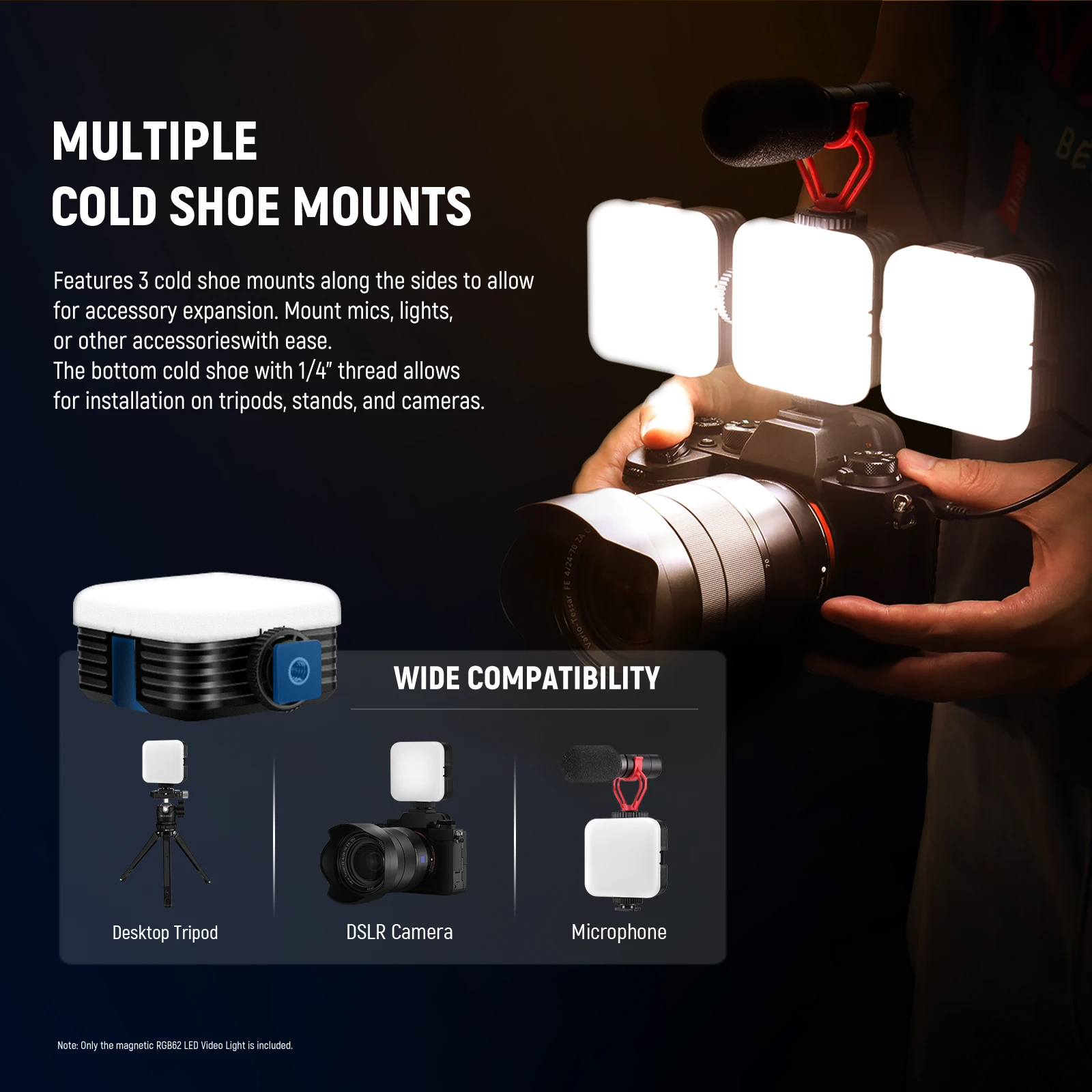 NEEWER RGB62 Magnetische RGB-Videoleuchte mit verbesserter APP-Steuerung, 360° ° Vollfarbige LED-Kameraleuchte mit 3 Kaltschuhen – Detail 7