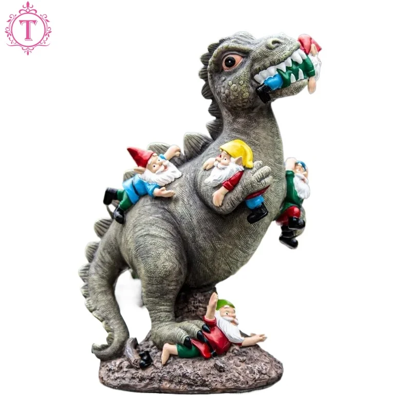 

Dinosaur Dwarf Garden Statue Outdoor Courtyard Terrace Lawn Decoration Unique Resin Ornament Mythical Creature Figurine Gift