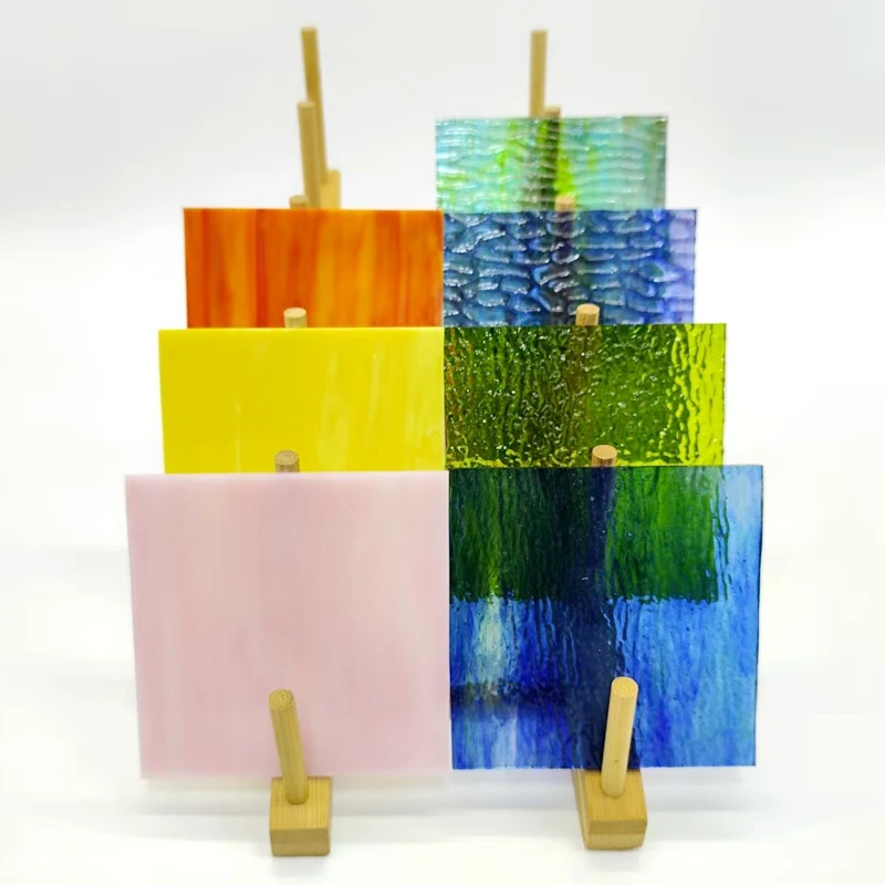 

7pcs 4X4in stained glass sheets DIY mosaic tile lampshade handicraft material colourful transparent glass