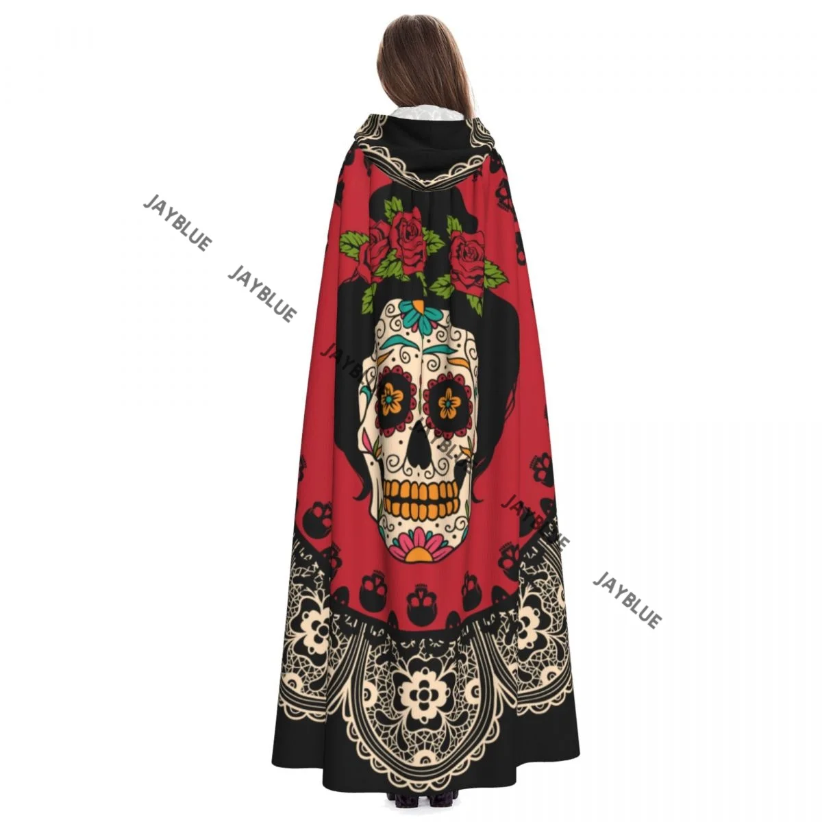 Hooded Cloak Unisex Cloak with Hood Frame With Mexican Skull Woman Cloak Vampire Witch Cape Cosplay Costume