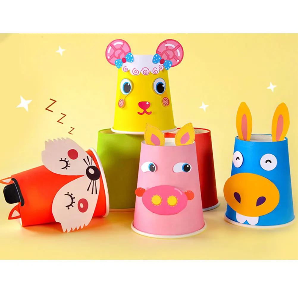 

1Set Paper Cup Art Kit DIY Material Set 12 Paper Cups 10 Paperboard Double Tape Kids Educational Craft Sticker