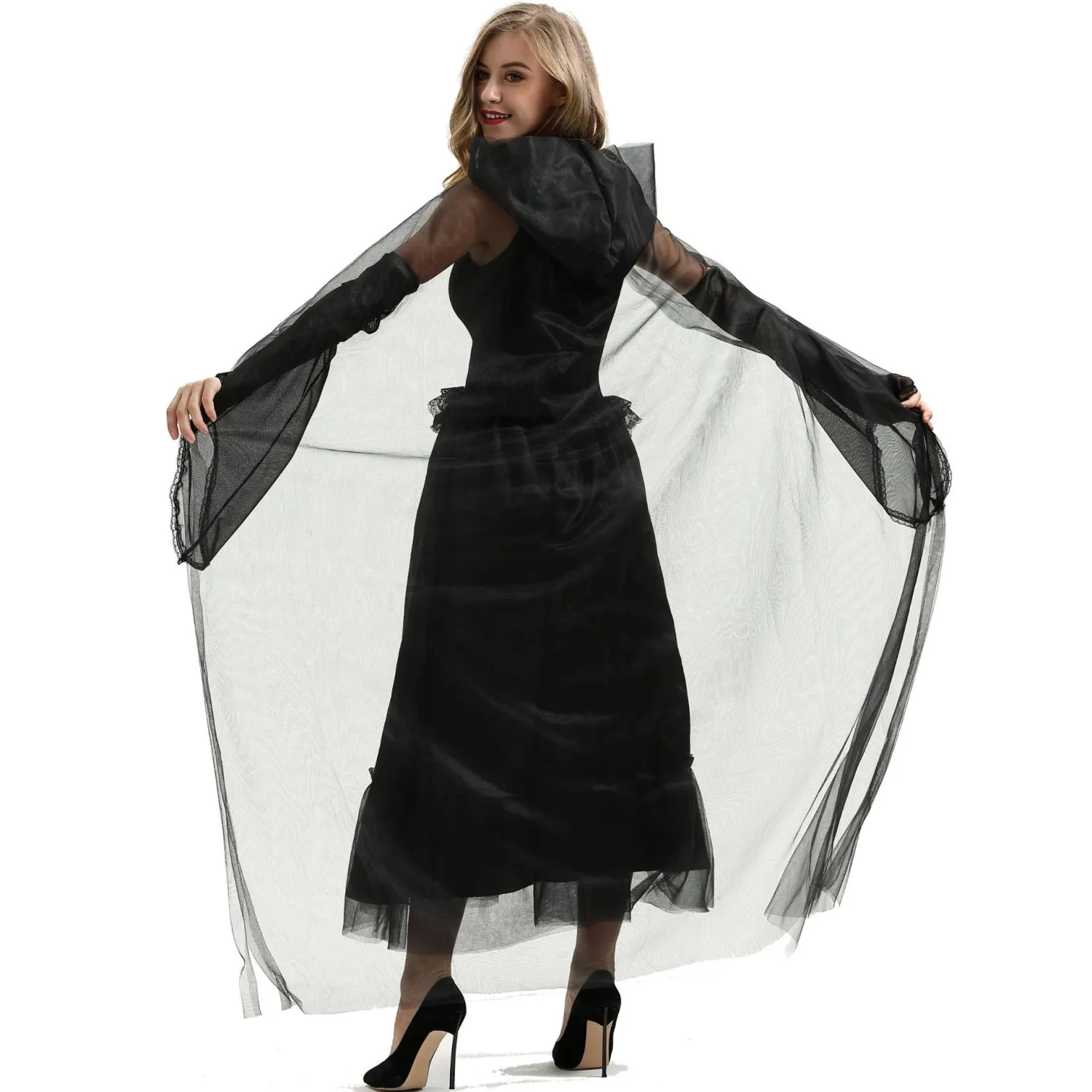 زي العروس الشيطانية للهالوين مع زي لعب الأدوار النسائي على شكل كيب، زي مسرح صيني تقليدي أنيق