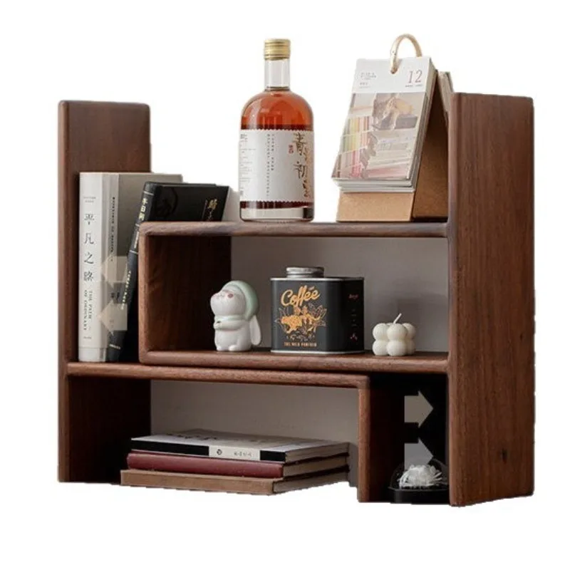 Walnut retractable shelf, mug tea set, coffee cup storage rack, multi-layer book ornament display rack on the table