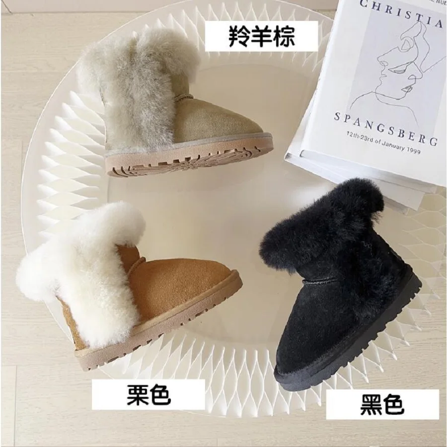 

Winter Children's Snow Boots Girls' Alpaca Cute Baby Thickened Wool Snow Cotton Shoes Non Slip Men's Boots Chestnut Antelope Bro