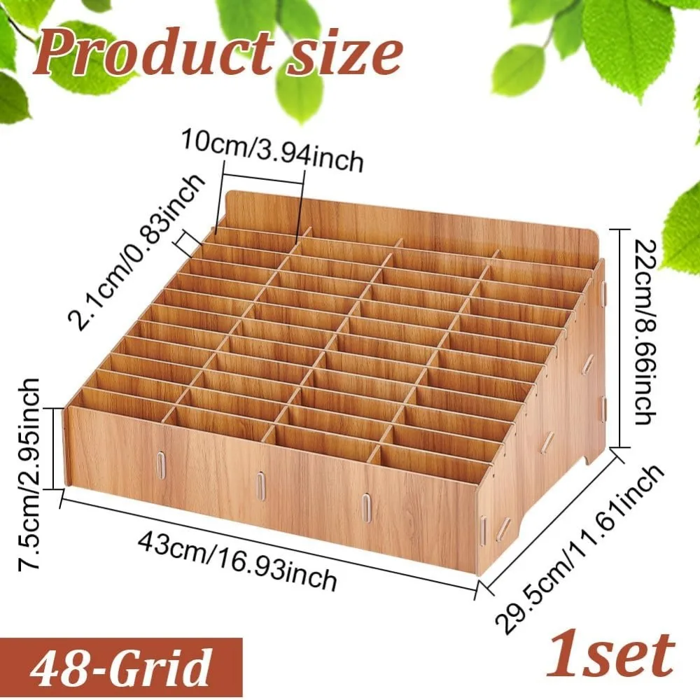 48-Grid Wooden Cell Phone Storage Box Mobile Phone Holder Wooden Desk Organizers Accessories Suitable for Classroom Office Home