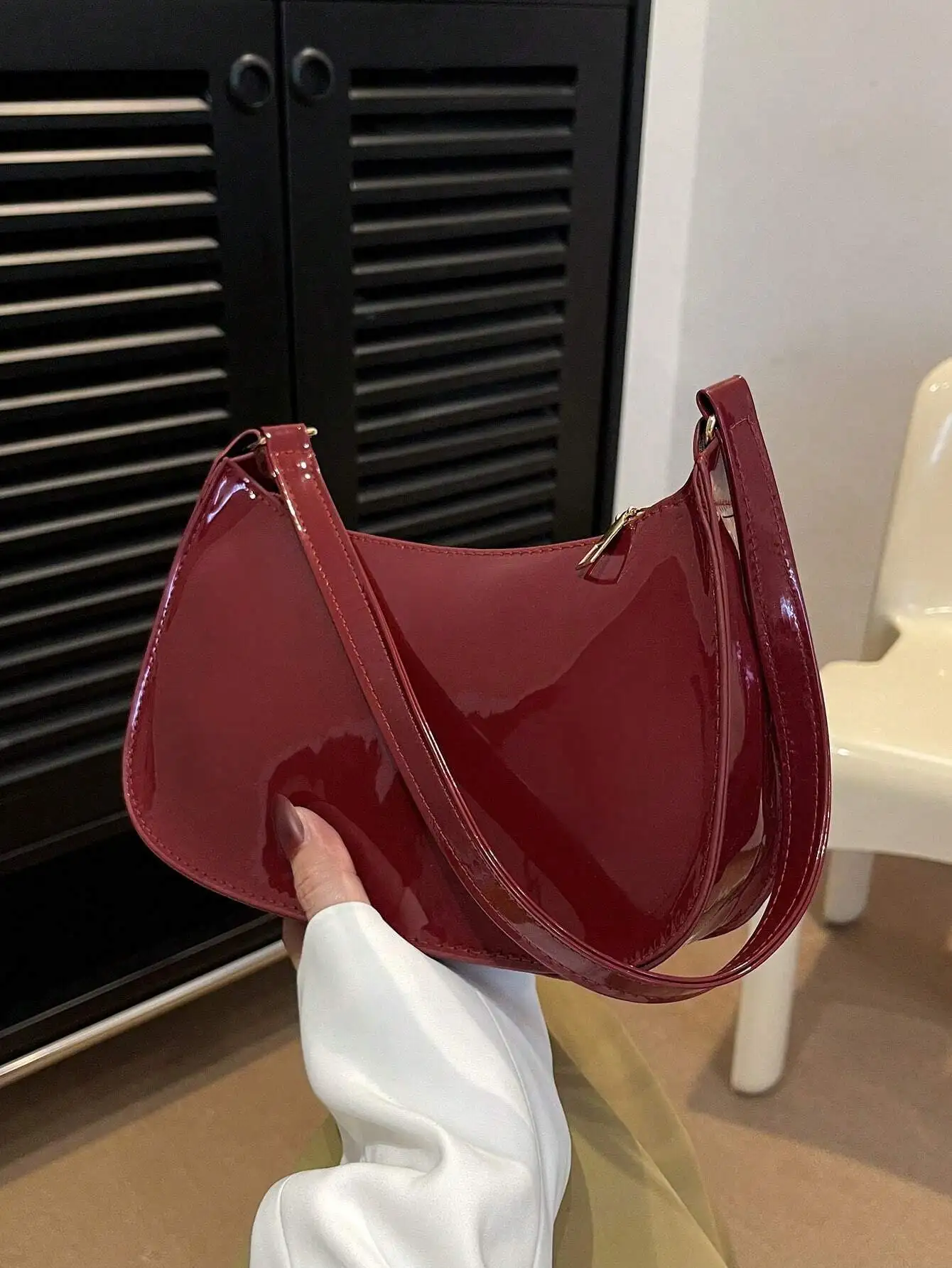 Solid Color Simple & Luxurious Glossy Fashionable Cute Shoulder Bag Niche Hobo Bag, Women's Versatile Shoulder Bag, Elegant Unde