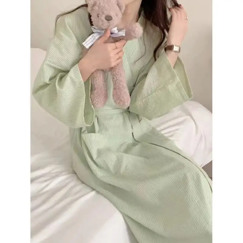

Women Sleep Robe Spring Autumn Long Sleeve Nightwear Pajama Tie Waist Style Nightgown Bathrobe Female Loungewear Dress New Style