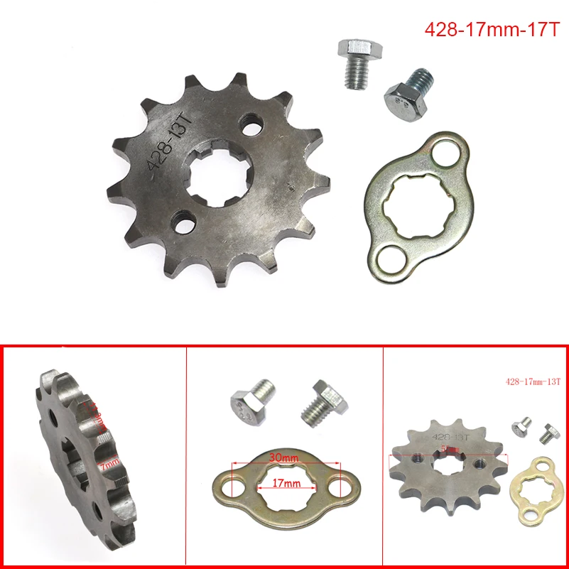 428 13 T Tooth 17mm ID Front Engine Sprocket for CRF XR 50 70 KLX110 TTR Dirt Pit Bike ATV Quad Moped Buggy Scooter Motorcycle