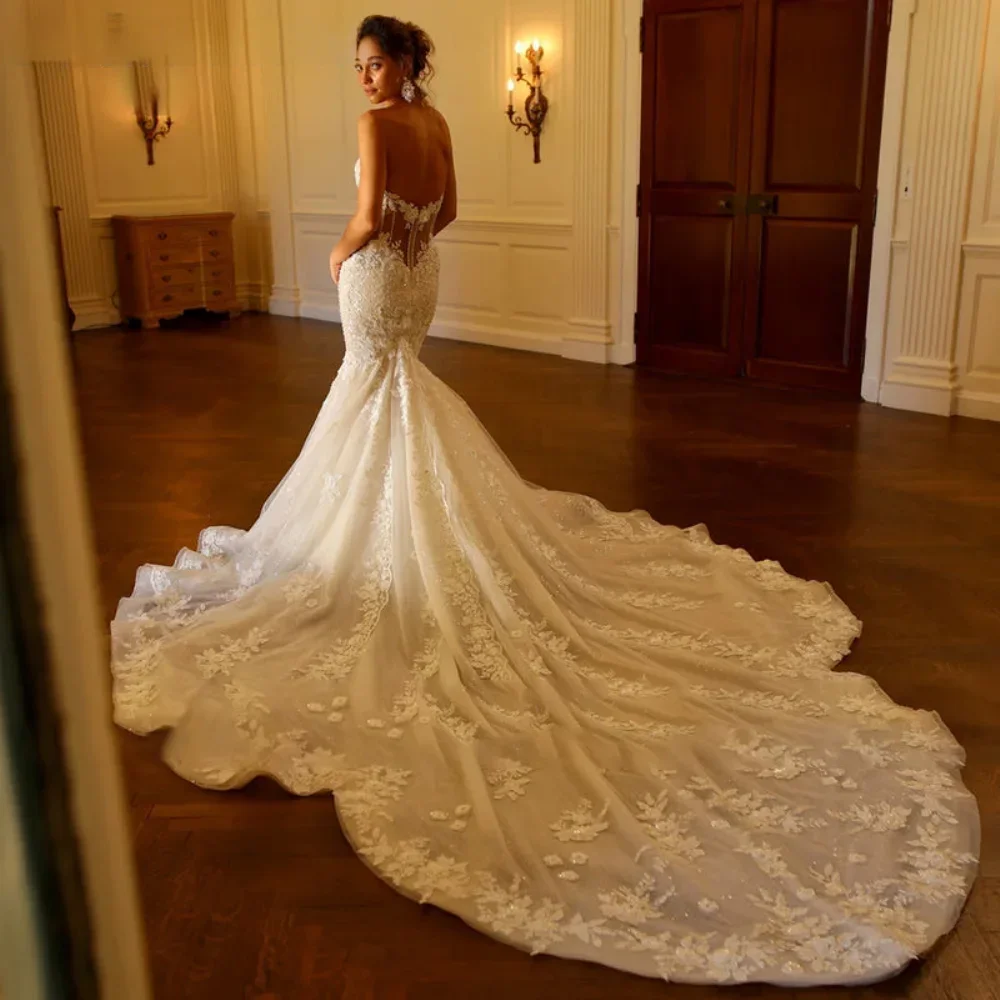 Jane Eyre فستان زفاف حورية البحر مخصص بأكمام طويلة من فيستدو دي نوفيا مزين بالدانتيل فستان زفاف عتيق رداء De Mariee