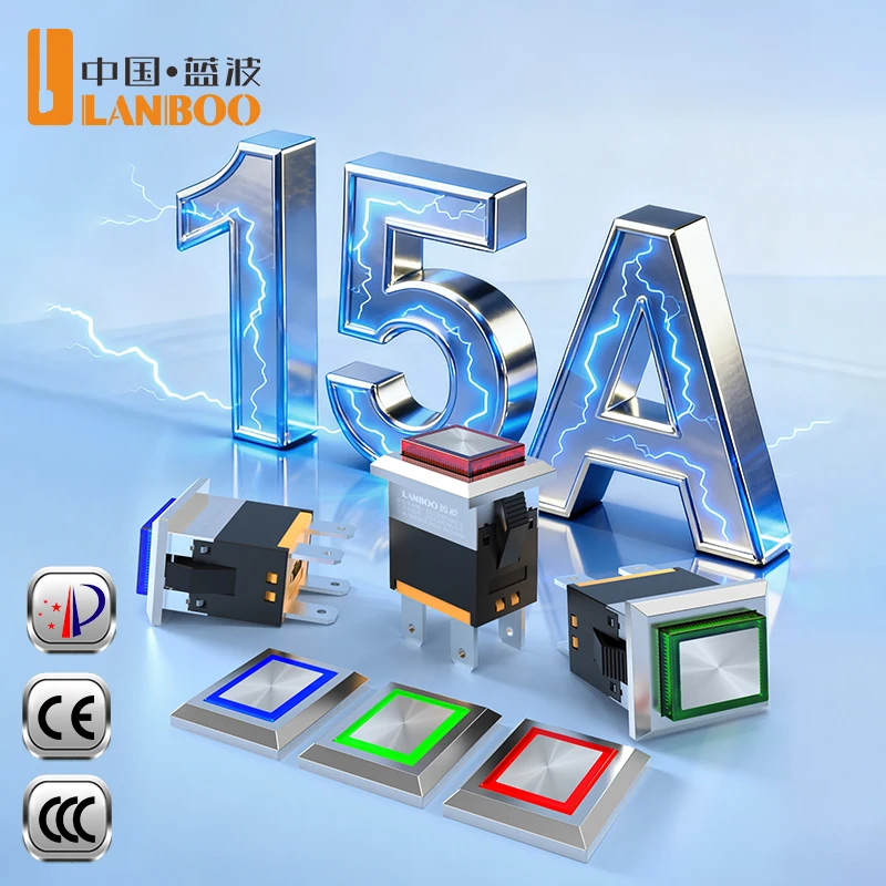 LANBOO 19*13 Square Plastic Push Button Switch/2NO- 4 Pin Instantaneous/Self-locking Available Colors:Red,Green,Blue,Yellow