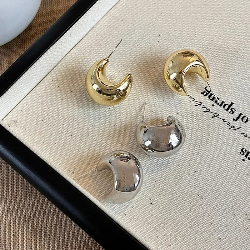 Stainless Steel Smooth Metal Chunky Hoops Earrings For Women Vintage Gold Plated Round Circle Drop Earrings Party Jewelry Gifts