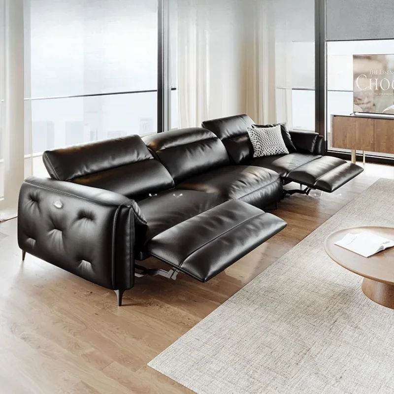 Italian leather functional sofa living room small apartment electric sofa modern minimalist straight row