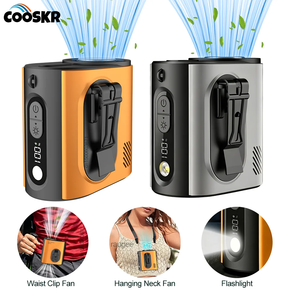 

Waist Clip Fan Portable Mini Hanging Neck Fan USB Rechargeable Fan Powerful Air Cooler Outdoor Camping Waist Fan with LED Light