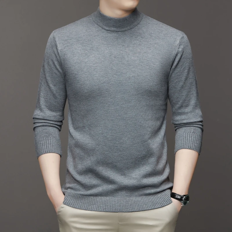 Autumn and Winter Men's and Young Adults' Versatile Base Shirt No-pill Semi-high-neck Warm Sweater