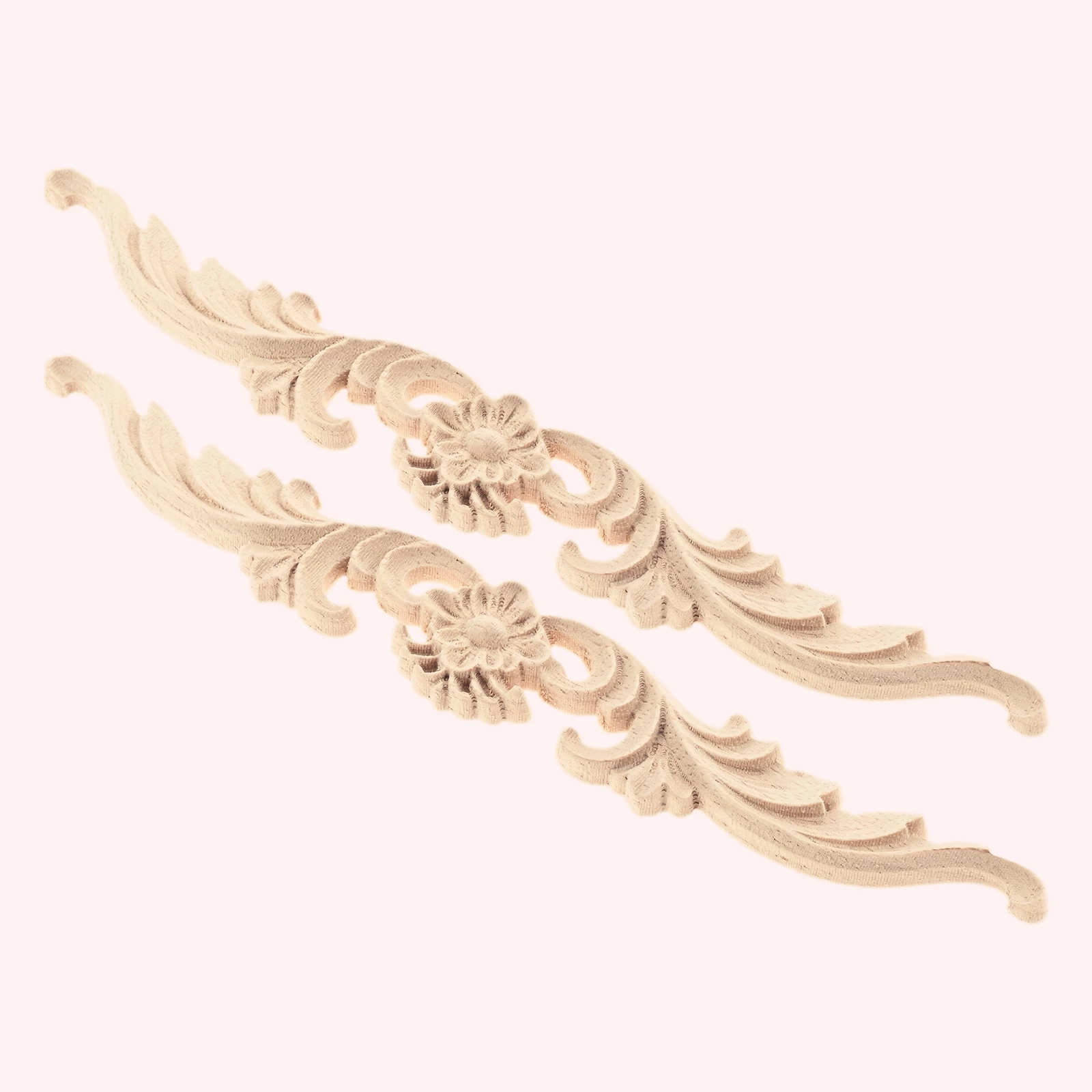 2pcs 20cm/30cm Unpainted Wooden Carved Applique Strip Decal Cut-out Flower Branch Vintage Decor Cabinet Door Wall Furniture view 4