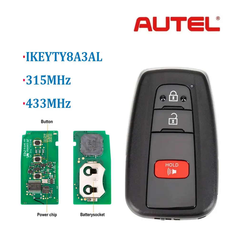 Autel IKEYTY8A3AL Universal Smart Key 3 Buttons 315/433 MHz for Toyota 8A for KM100 KM100E IM508 IM608 PRO Car Remote Key
