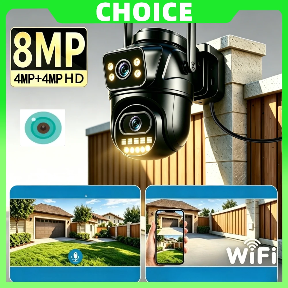 4K 8MP Security Camera WiFi Outdoor Dual Screen PTZ IP Camera AI Human Tracking Night Vision CCTV Surveillance Cam iCSee