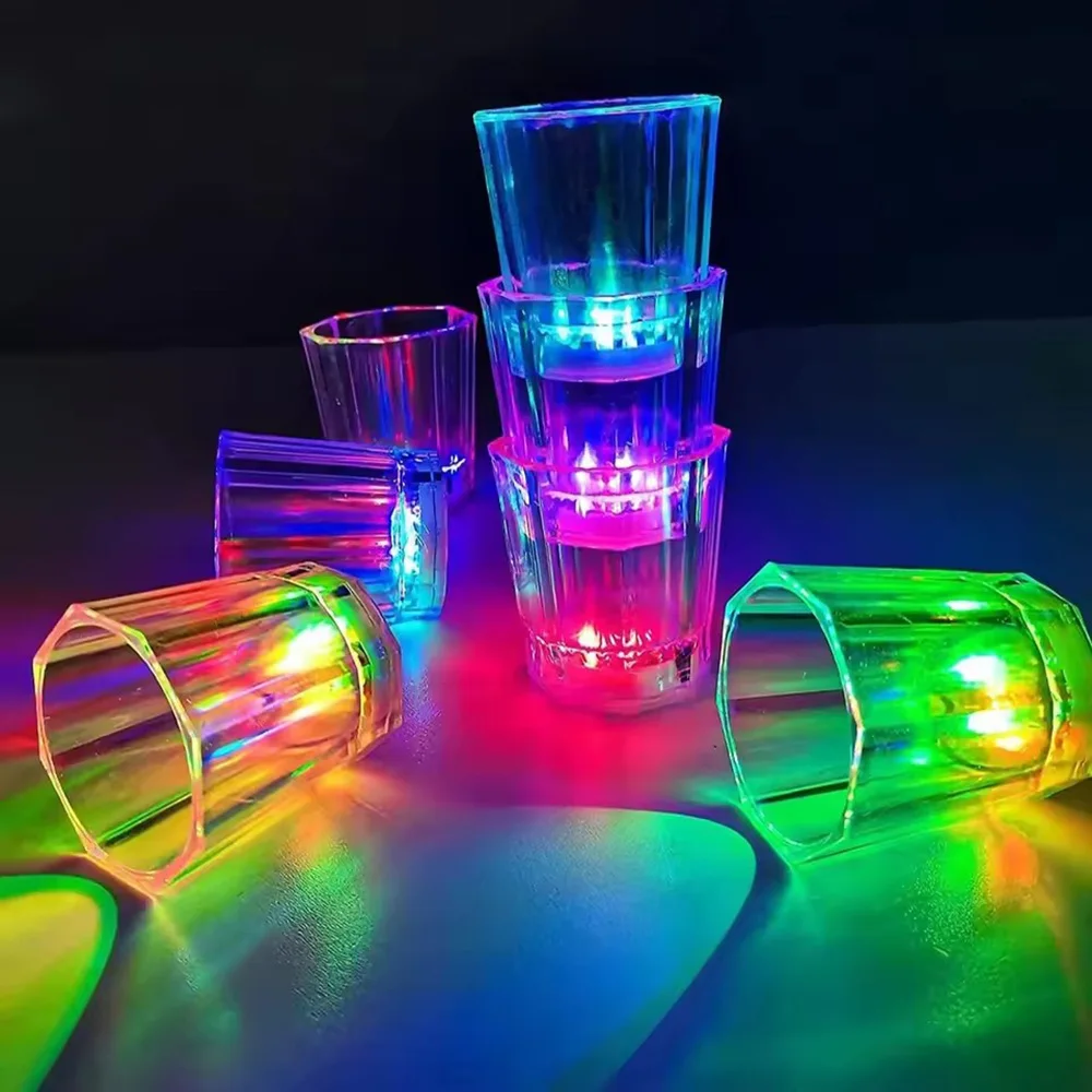 12/24pcs Mini LED Flashing Plastic Beverage Wine Drink Cup Home Bar Decorative Party Club Mug Color Flashing Light Whisky Mug Dr