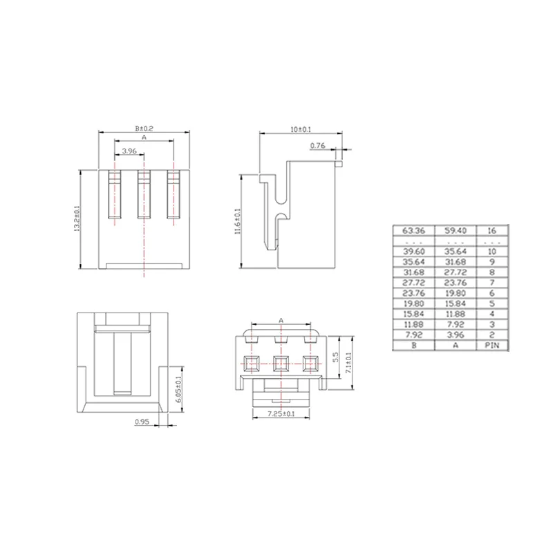 20PCS VH3.96 Rubber shell with buttons shell housing Male plug terminals 3.96mm spacing 2P 3 4 5 67 8 9 10 connectors