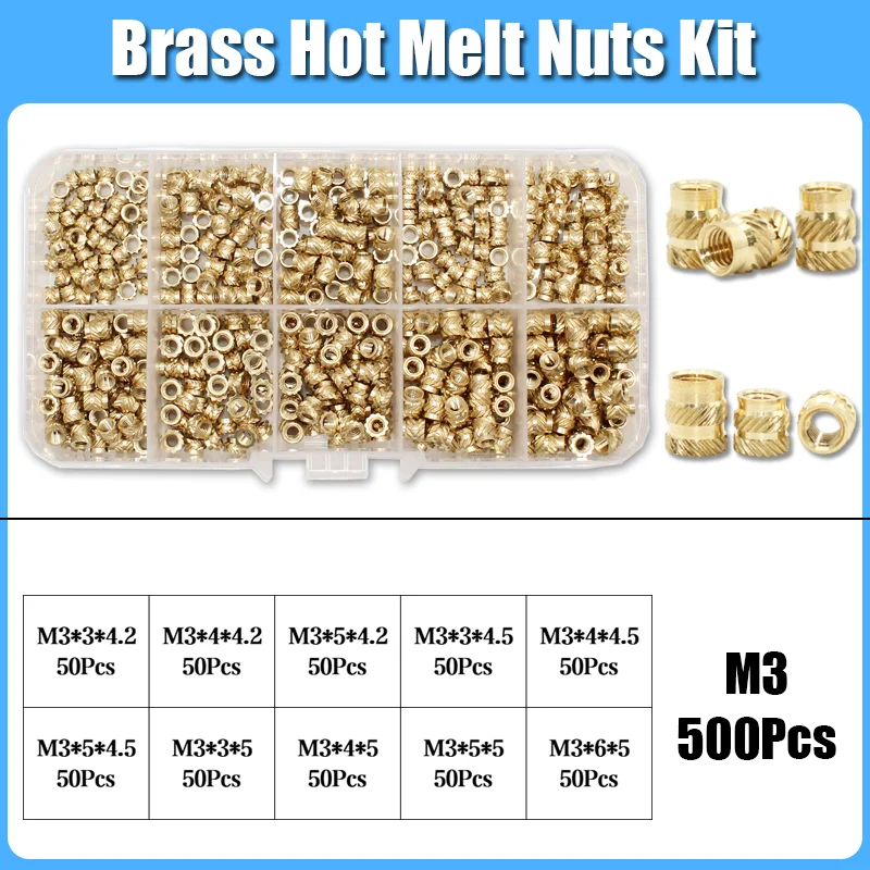 Einsatzmutter-Set M2 M2,5 M3 M4 M5 M6 Messing Heat Set Einsatzmutter Hot Melt Rändelgewindeeinsätze für 3D-Druck-Einbettungs-Kupfermutter – Detail 7