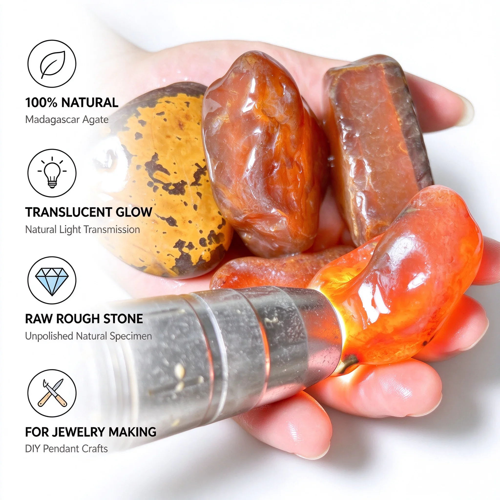 Natural Madagascar Agate Stone Rough Stone Translucent Mineral Specimen Healing Crystal for Jewelry Making DIY Home Decor