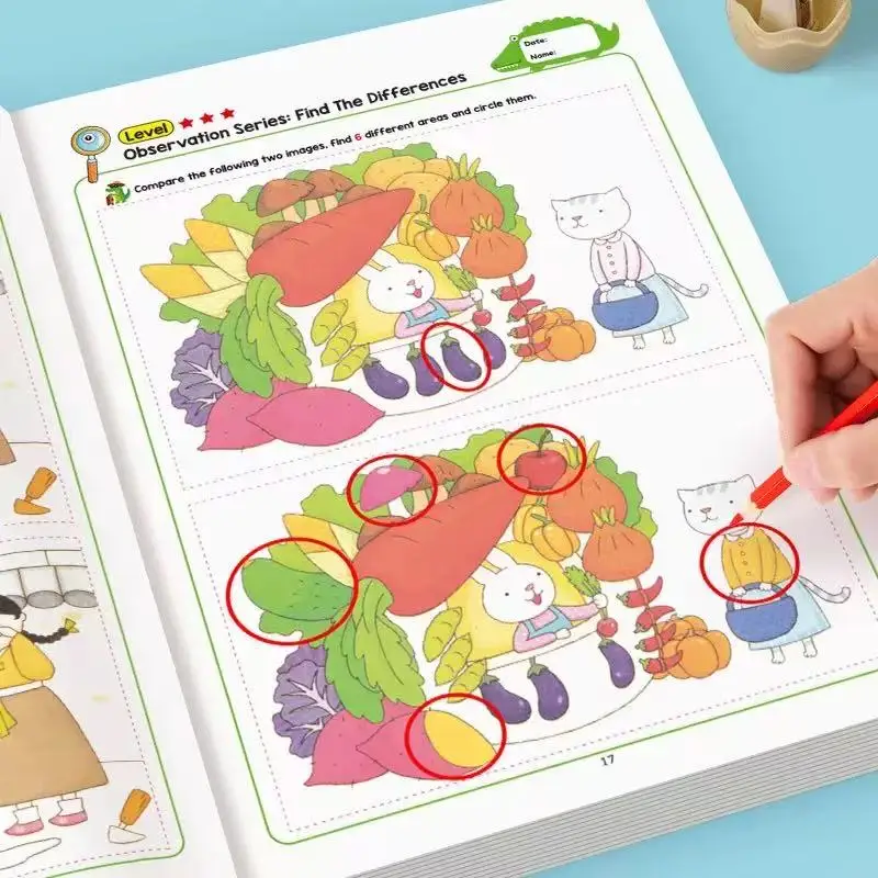 32-Page Interactive Learning Book Game for Kids - Finding Differences Drawing Notebook Fun Puzzle Skills Development Coloring
