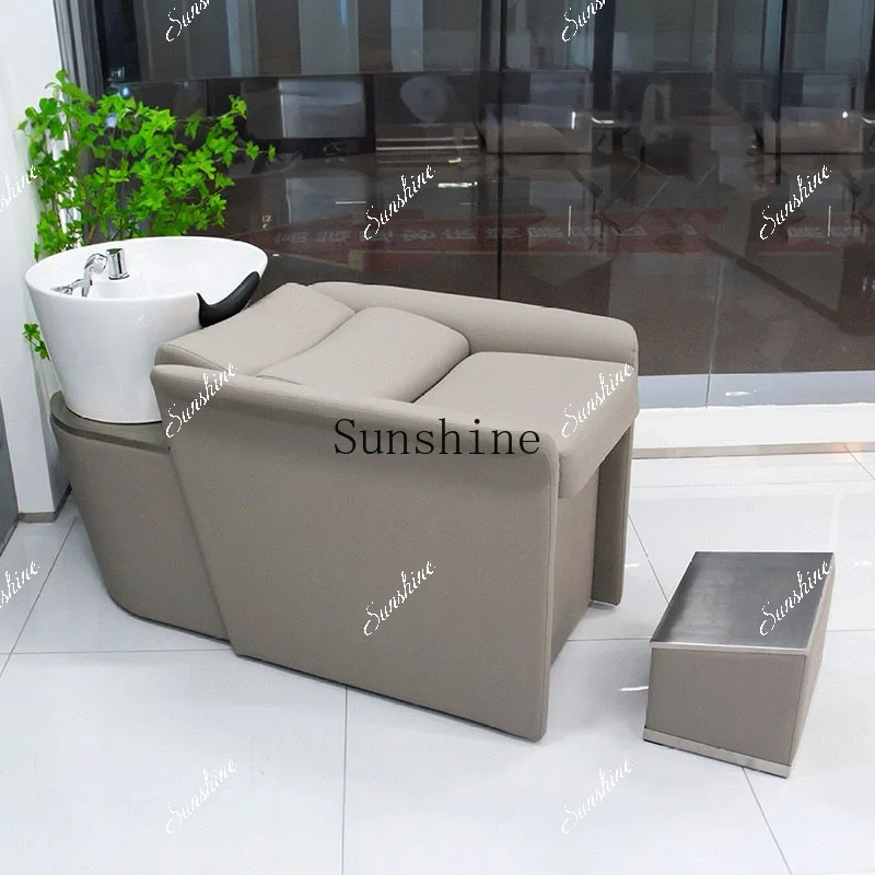 Barber shop hair salon special semi-lying flush bed ceramic deep basin shampoo bed FT