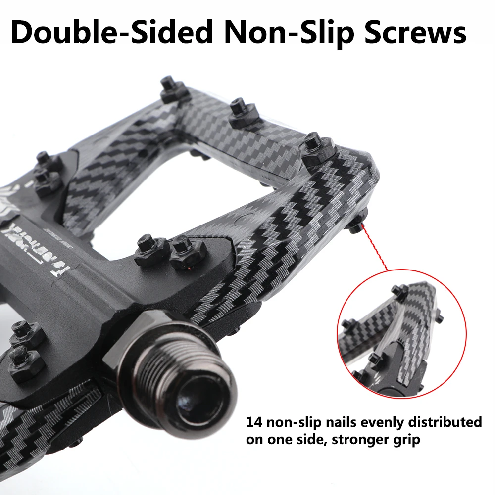 

Bicycle Pedal Aluminum Nylon Carbon Fiber Finish 3-Bearing Single-Side 14 Anti-Slip Pins Enhanced Grip for MTB and Road Bikes