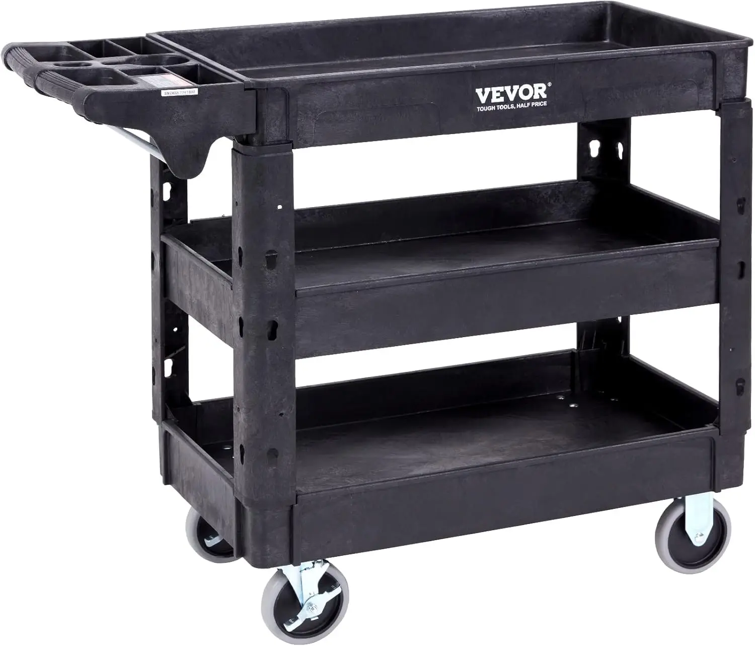 Utility Service Cart, Heavy Duty 3 Shelf 550LBS Plastic Rolling Utility Cart with 360° Swivel Wheels (2 with Brakes)