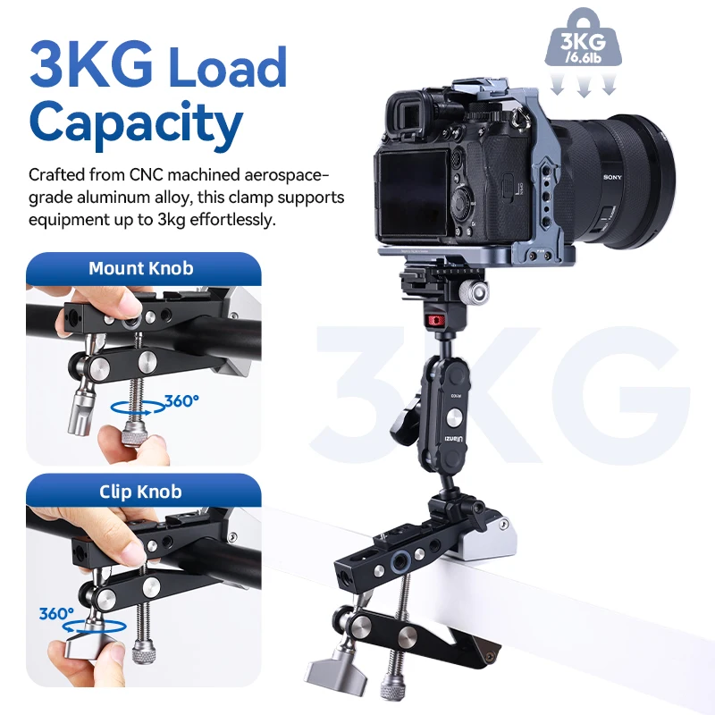 Ulanzi CU03 Muti-Functional Super Clamp Quick Release Super Clamp 3KG Load for Camera Light for Round Tube Tripod Leg Desktop