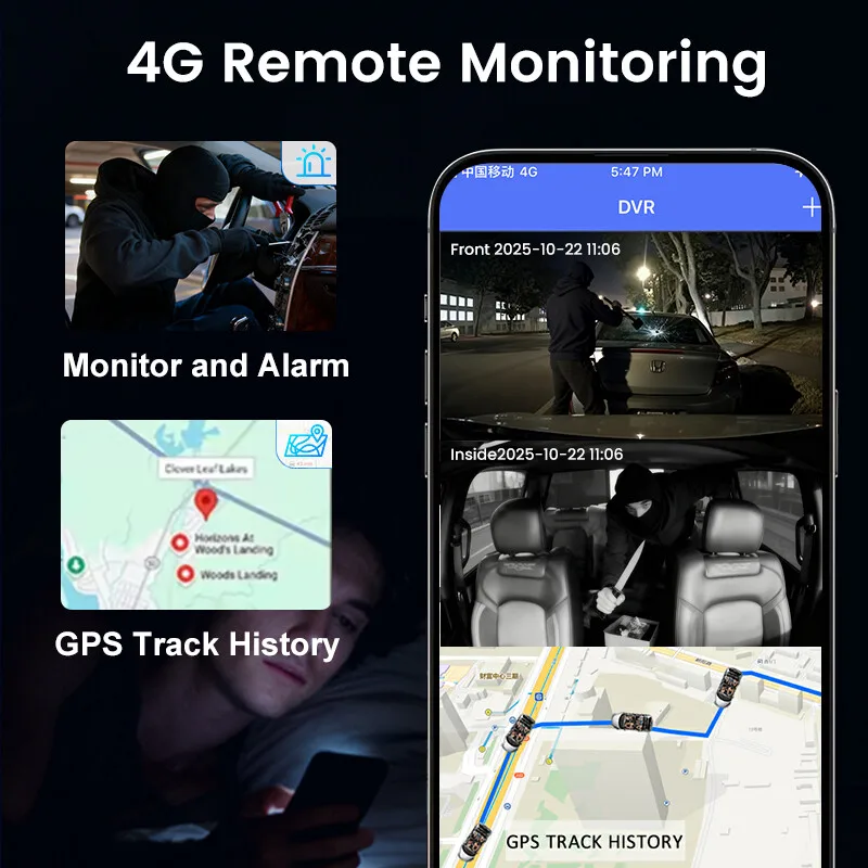 EKLEVA 4G Remote Dash Cam Real-Time Monitoring HD Dual Recording Two Way Talk Cloud Storage driving recorder guardian mode