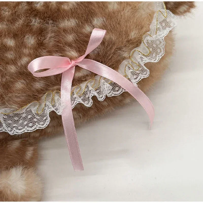 Japanische Hirsch gefleckte Band Plüsch Unterarm Umhängetasche, Mori Girl Elch flauschige Frauen Geldbörse, Winter süße Woodland Fairycore Handtasche – Detail 17