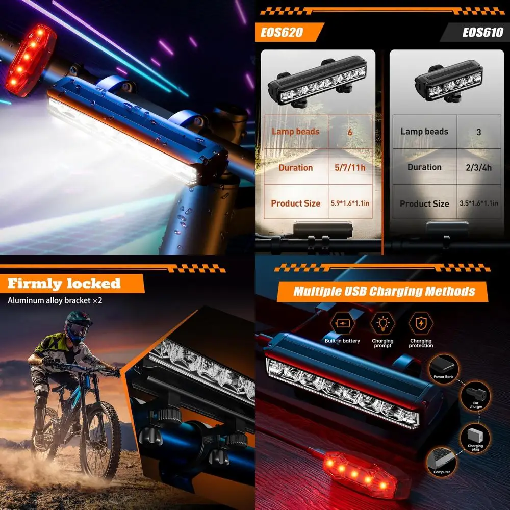 

Bike Lights, Bike Lights for Night Riding, 6 LED Aluminum Alloy USB Rechargeable Bike Headlight and Tail Light, IPX5 Waterproof