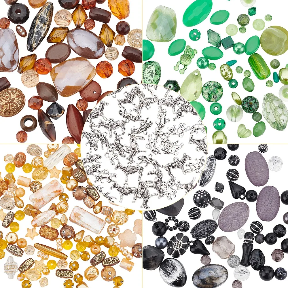 

Animal Pendants with Beads Kit for DIY Jewelry Making Including Acrylic Beads and Leopard Zebra Tiger Alloy Pendants