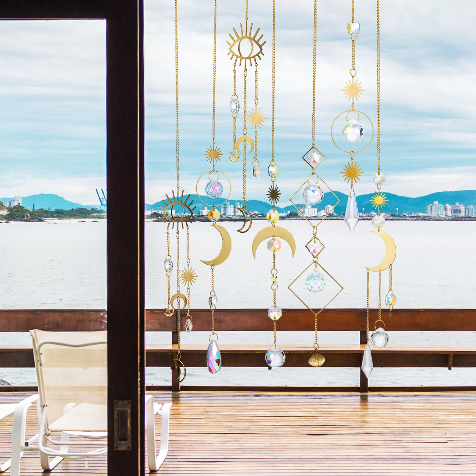

7pcs Crystal Wind Chime Sun Catcher Hanging Decoration Moon Star Alloy Gift Ornament Suncatchers Decorative Wind
