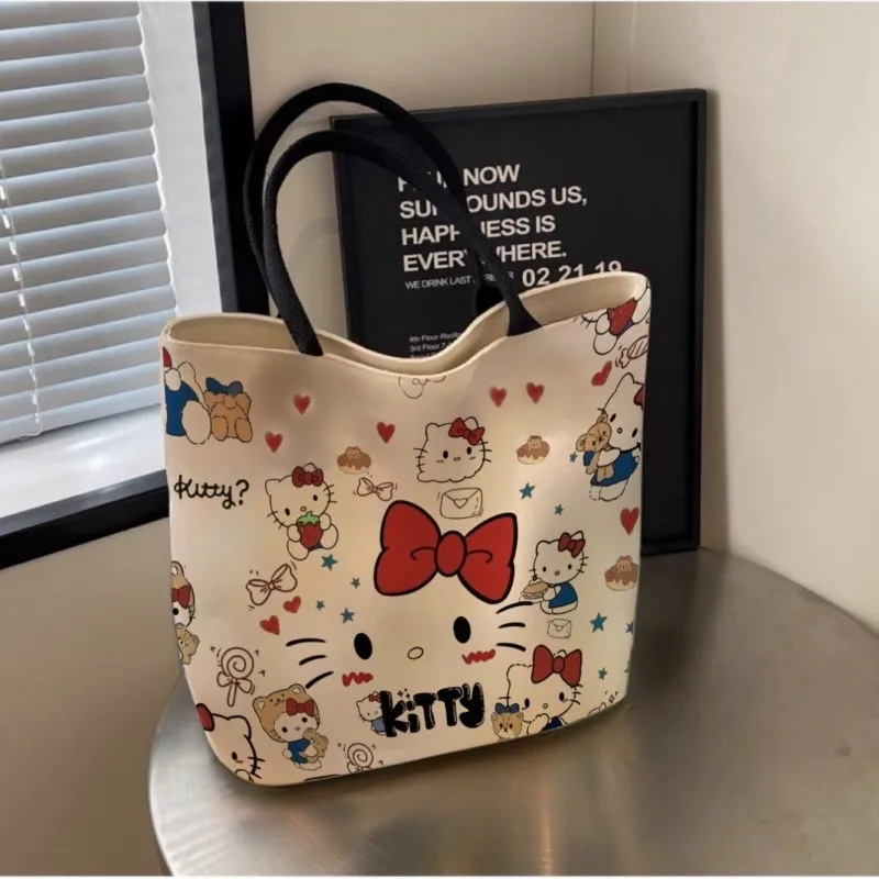 Sanrio Hello Kitty Canvas Handbag for Women College Student Large Capacity Luxury Designer Shoulder Bag Kawaii