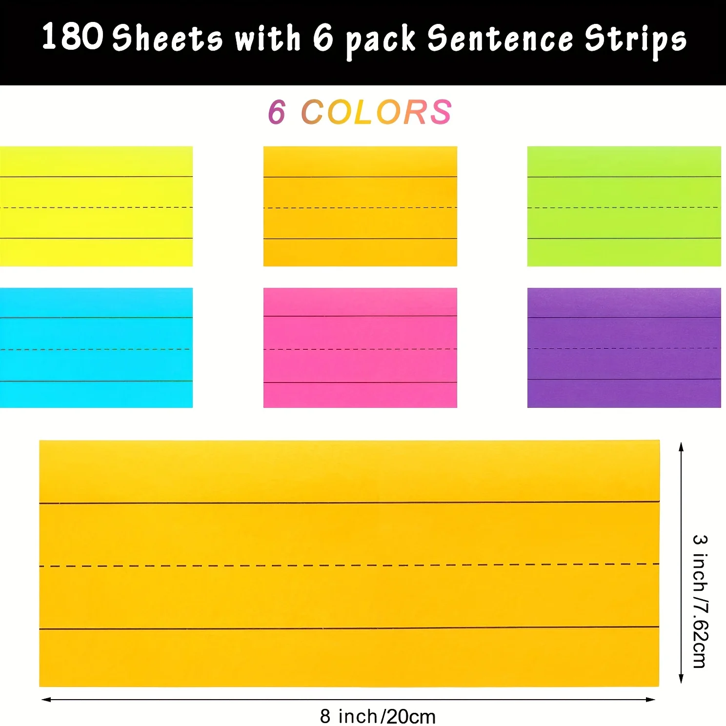 6 Pcs Large Size Rainbow Sentence Strips With Underlined Lines Includ 180 Sheets Of Paper For Educational Purposes School Family