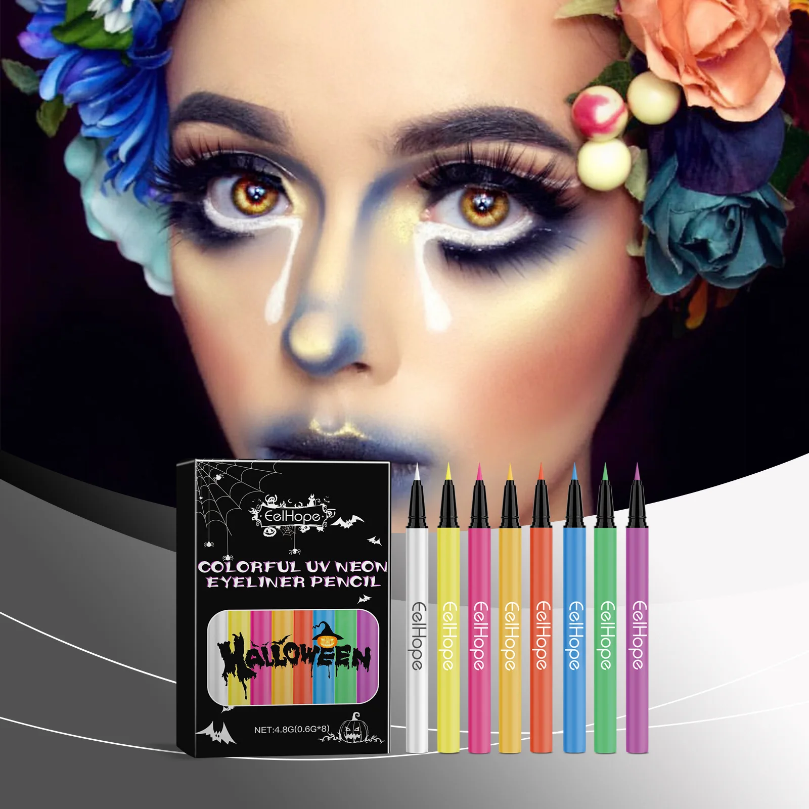 

Eelhope 8-Color Halloween Neon Liquid Eyeliner Moisturizing and Smooth Daily Eye Makeup Eyeliner Holiday Makeup Eye Liner