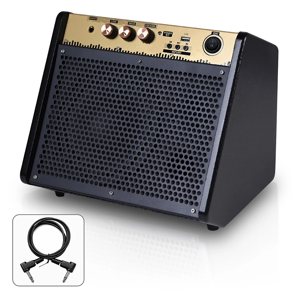 Alto-falante eletrônico para bateria de 30 W, amplificador portátil com Bluetooth para prática de bateria, teclado e violões